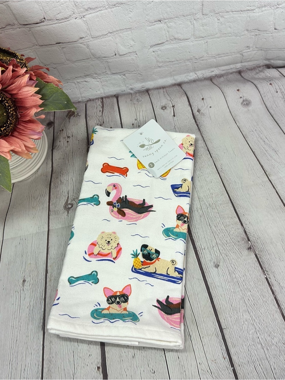 NWT sunny spoon co. 2pk cotton kitchen towels summer beach coastal colorful